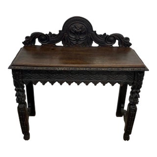 19th Century English Carved Oak Hall Table For Sale