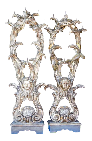 19th C Italian Giltwood and Paper Mache Pricket Sticks
