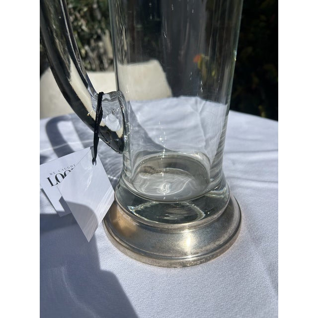Vintage Tall Clear Glass Pitcher With Silver Plate Base For Sale - Image 13 of 14
