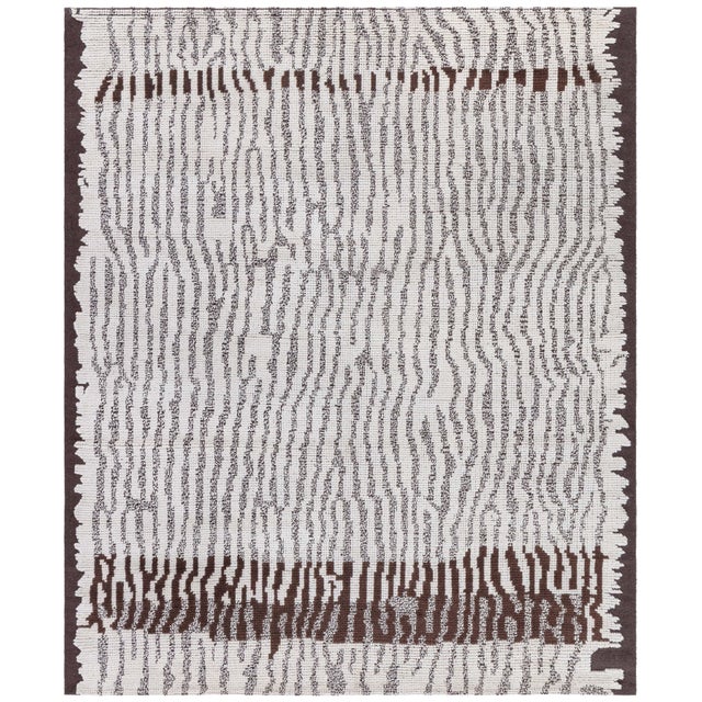 "Timberline" Modern Abstract Linear Striation Ivory With Charcoal Rug For Sale