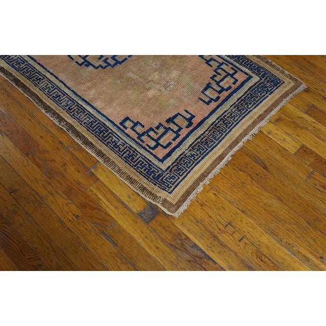 1750s Orange Peach Medallion Hand Knotted Wool Antique Chinese Ningxia Rug 2' 7" X 4' 9" Carpet For Sale - Image 4 of 6