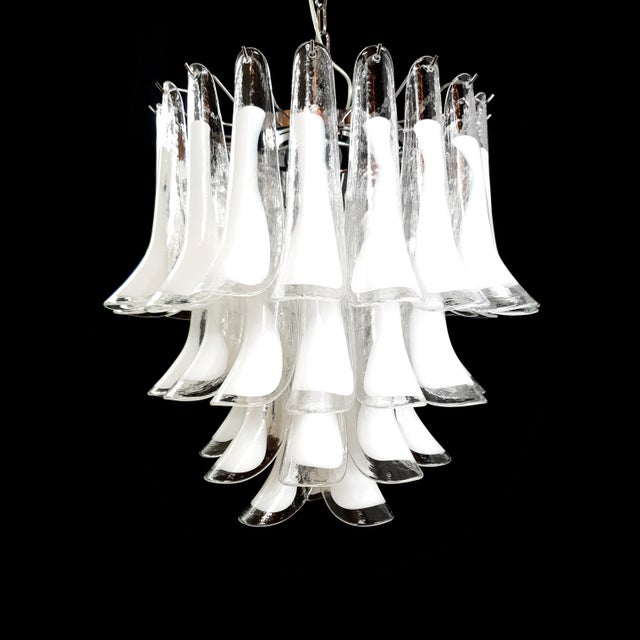 Vintage Clear and Milky White Murano Glass and Crystal Petals Chandelier, Italy, 1981 For Sale - Image 10 of 14