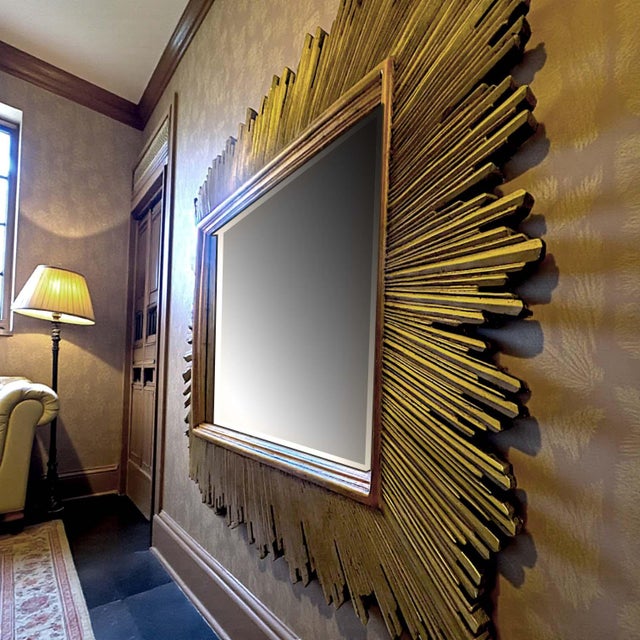 1980s Monumental Maitland-Smith Art Deco–Inspired Gilt Sunburst Mirror 88" X 69" For Sale - Image 10 of 16