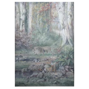 Henri Langerock Belgium Watercolor 'Prowling Lion in the Jungle'