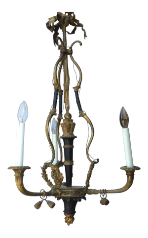 1910s French Bronze 3 Light Chandelier