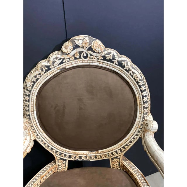 Indian Anglo-Indian Bone-Inlaid Throne Armchair, India For Sale - Image 3 of 15