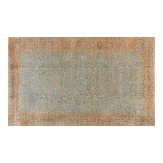 Authentic 19th Century Persian Tabriz Botanic Orange Grey-Blue Handmade Carpet For Sale