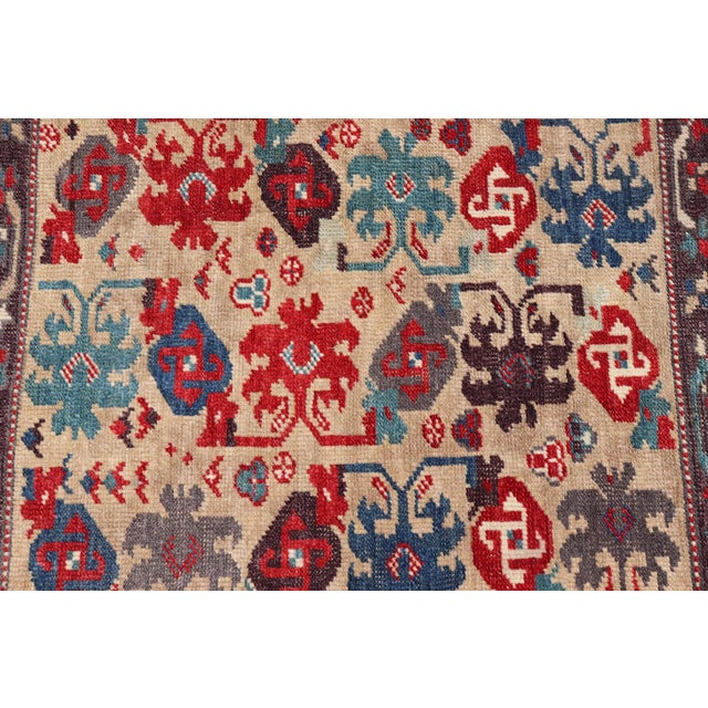 Vintage Turkish Oushak Rug With Bold Red, Blue, and Gray Tribal Motifs For Sale In Atlanta - Image 6 of 10