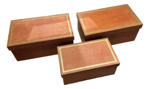 Vintage Italian Leather Boxes With Gold Trim, Set of 3