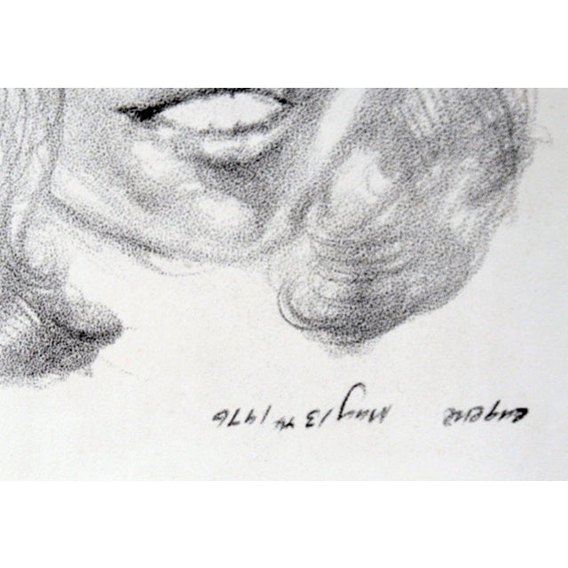 Bohemian Woman - Rare and Signed Graphite Portrait Drawing on Textured Paper by Eugene Hawkins For Sale - Image 11 of 12