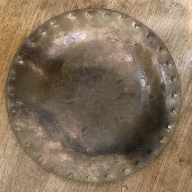 Late 19th Century Antique Highly Crafted and Detailed Moroccan Cooper Plate For Sale In Chicago - Image 6 of 13