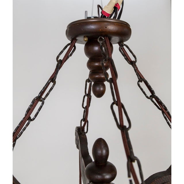 Wood Early 20th Century Carved Wood Parrots Chandelier With Hanging Glass Shaded Lights For Sale - Image 7 of 13