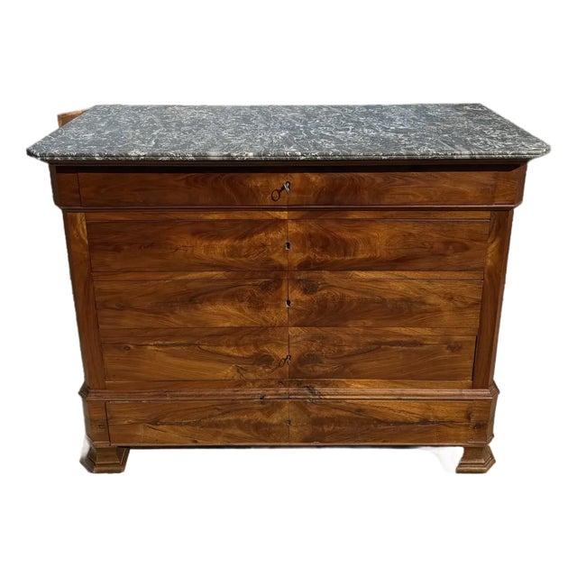19th Century Louis Philippe Walnut Marble Top Chest of Drawer / Commodes For Sale