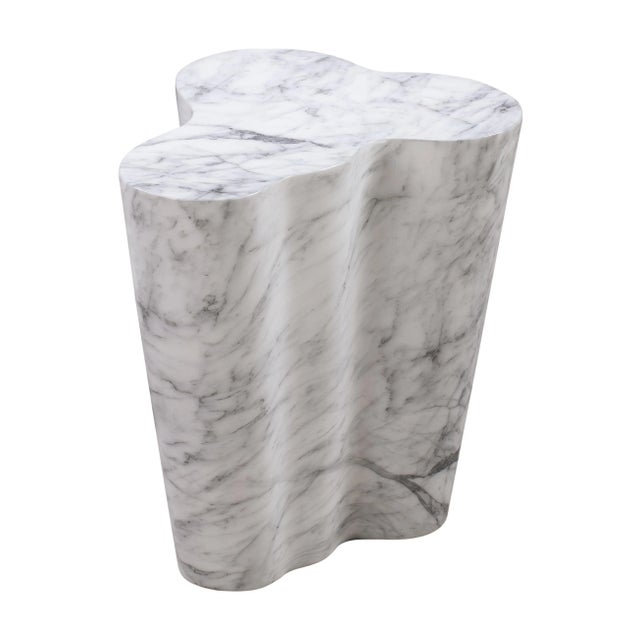 White Slab Marble Concrete Tall Side Table For Sale - Image 8 of 8