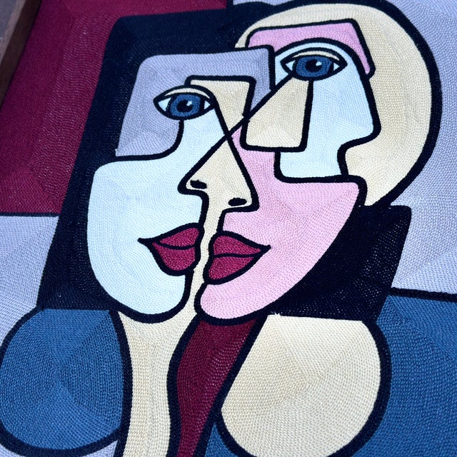 Laurent Folco “Ori Tahiti” Faces Cubist Framed Crewel Work After Picasso For Sale - Image 11 of 12