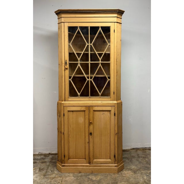19th Century 19th Century English Pine Corner Cabinet With Astral Glazed Top For Sale - Image 5 of 12