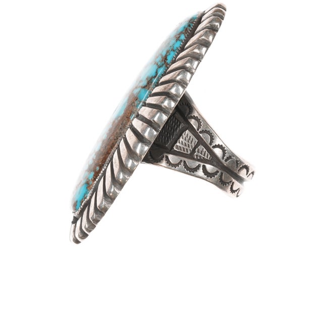 Late 20th Century sz9 Calvin Martinez Navajo large sterling high grade turquoise ring For Sale - Image 5 of 9