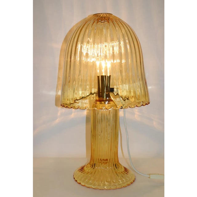 Rare Mid Century Modern Table Lamp Murano Hand Blown Transparent Amber Glass, Metal Gold Finish. Manufactured by Murano...