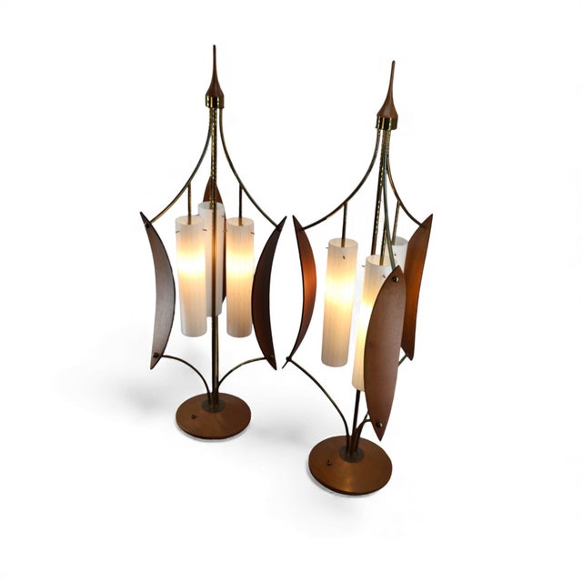 Mid-Century Modern 1960s Modeline Style Vintage Mid Century Modern Brass and Walnut Sculptural Table Lamp - a Pair For Sale - Image 3 of 7