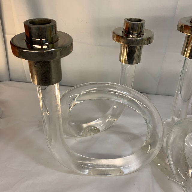 1950s 1950s Dorothy Thorpe Lucite Pretzel Twist Lucite Candlestick Holders - Pair, Double and Triple For Sale - Image 5 of 8