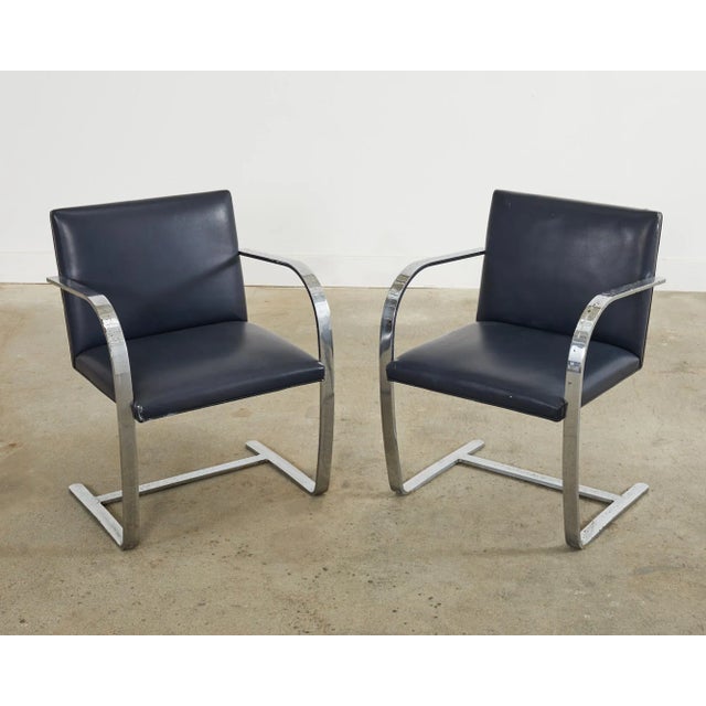 Knoll Mid 20th Century Pair of Mies Van Der Rohe for Knoll Flat Bar Brno Chairs For Sale - Image 4 of 17