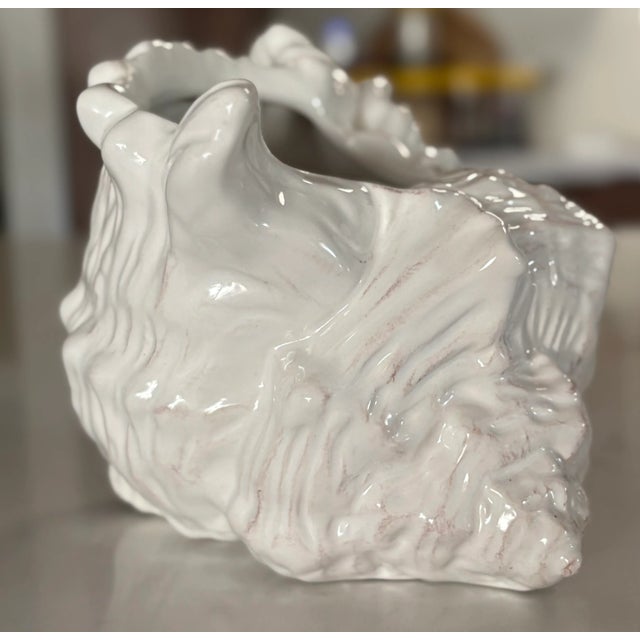 Vintage Coastal Chic Ceramic Conch Shell Cachepot Planter For Sale - Image 10 of 10