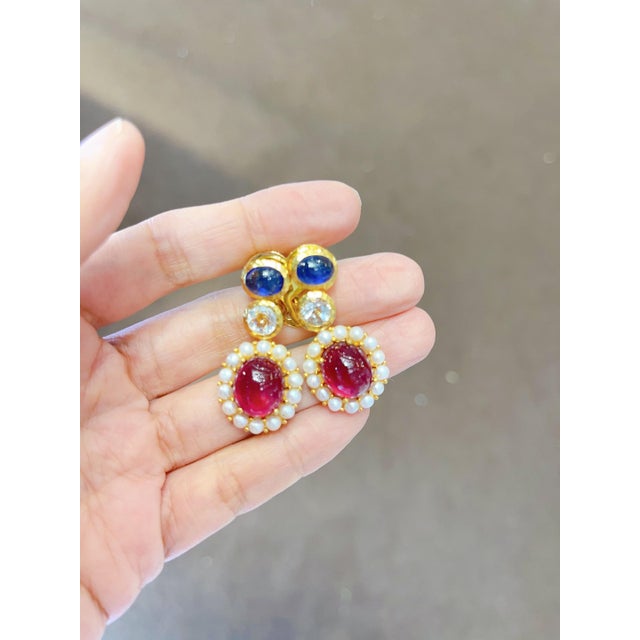 Bochic "Capri" Vintage Candy Natural Ruby and Sapphire Drop Earrings 18K, Silver For Sale - Image 18 of 18