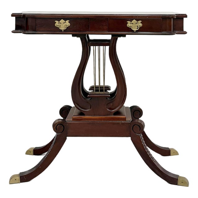 Vintage Double Harp Mahogany Lyre-Base Console Table For Sale