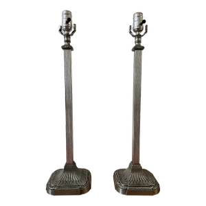 Pair of Late 20th Century Silver Square Column Table Lamps