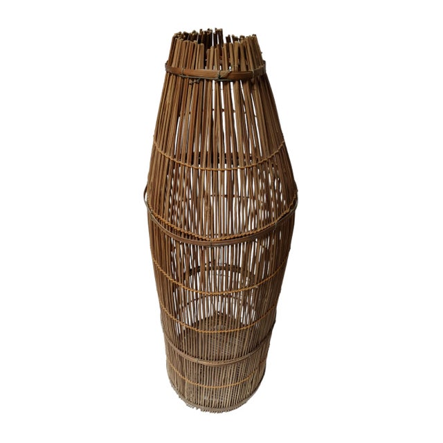 Brown Antique Early 20th Century Large Woven Rattan Fishing Trap Basket For Sale - Image 8 of 13