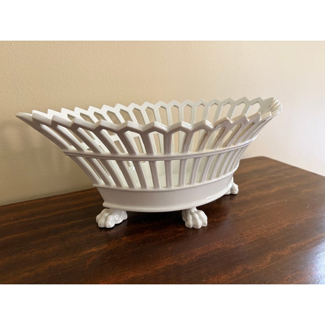 Ceramic Antique French Reticulated Porcelain Cachepot on Lion-Paw Feet For Sale - Image 7 of 13