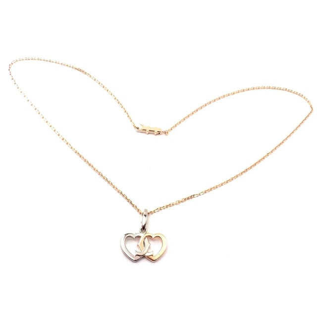 2000 - 2009 Cartier 18K Rose & White Gold Double C Heart Pendant Chain Necklace For Sale - Image 5 of 10