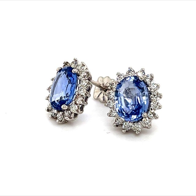 Natural Sapphire Diamond Earrings 14k Gold 3.2 TCW Certified For Sale - Image 9 of 12