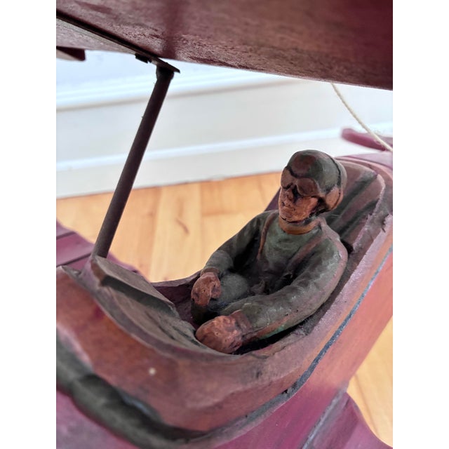 Folk Art Large Vintage Handmade Wooden Airplane Model Biplane, 1930s For Sale - Image 3 of 18