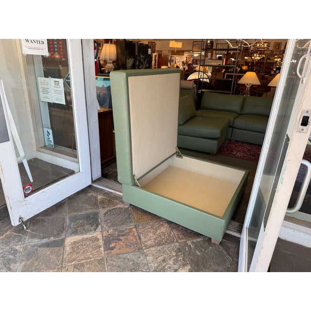 Fitzgerald Modular Teal Leather Sofa With Storage Ottoman, Set For Sale - Image 14 of 17
