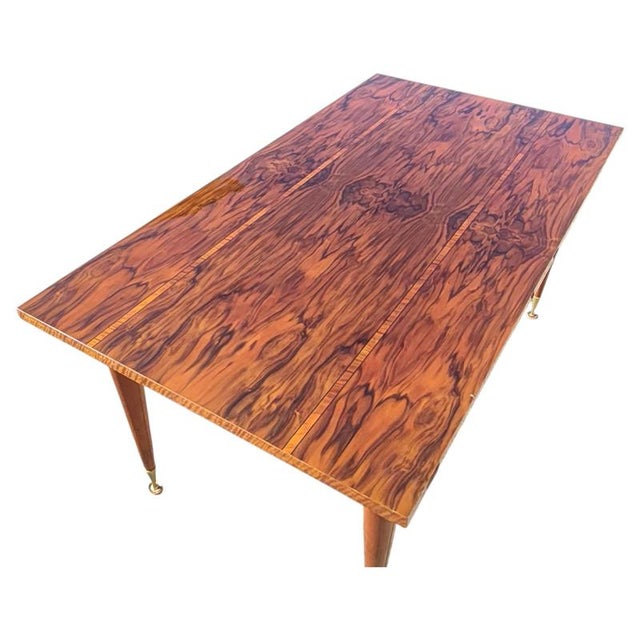 Mid-Century Modern Flamed Wood Veneer Dining Table with Brass Feet, 1960s For Sale - Image 4 of 18