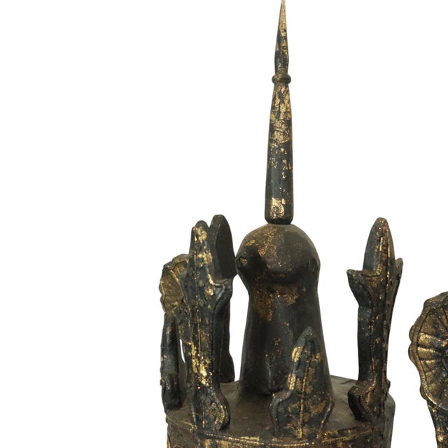 Very Large Weathered Gilded Wood Statue of Buddha, Burma For Sale - Image 9 of 18