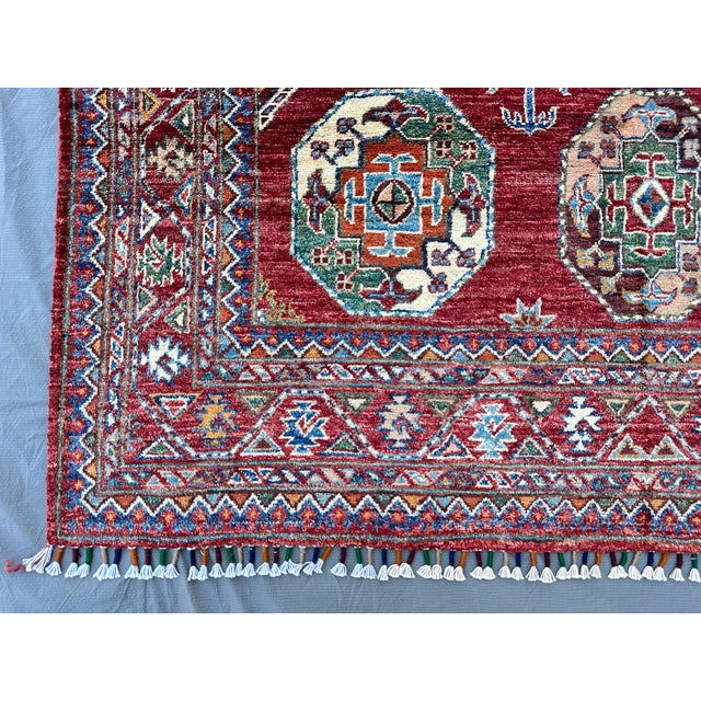 Red Memling Gul Kazak Hand-Knotted Wool Rug - 5'4" X 8'3" For Sale - Image 6 of 15