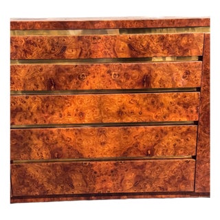 MCM Design Burl Walnut and Brass Sideboard For Sale