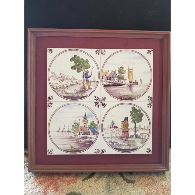 Ceramic 1960s Framed Set of Four Delft Tiles For Sale - Image 7 of 8
