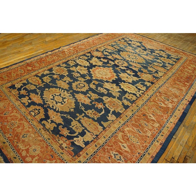 1880s Blue Navy Rustic Traditional Antique Persian Sultanabad 9' 3" X 13' 8" Handknotted Wool Carpet For Sale - Image 4 of 10