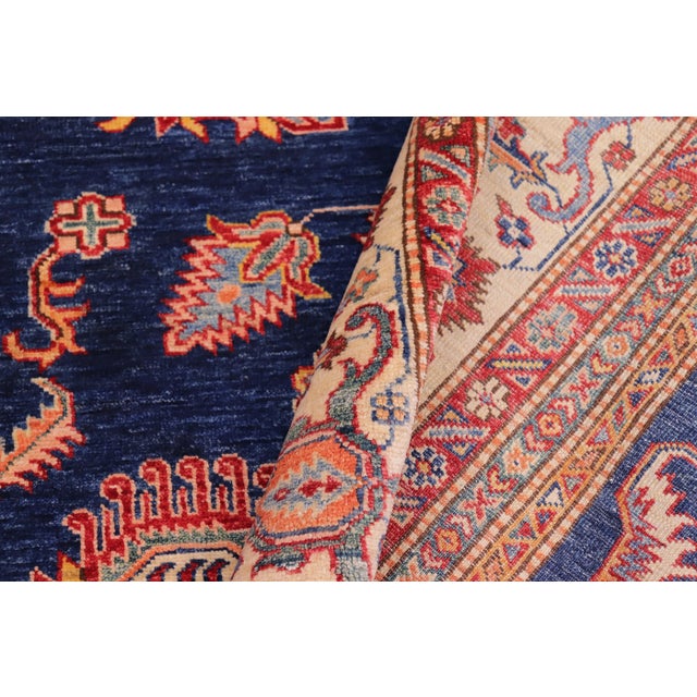 1990s Southwestern Kazak Blue/Beige Wool Rug - 7'11'' X 11'2'' For Sale - Image 4 of 8