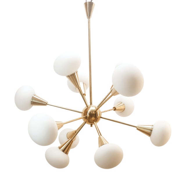 Sputnik 12-Light Chandelier in Brass and Glass For Sale