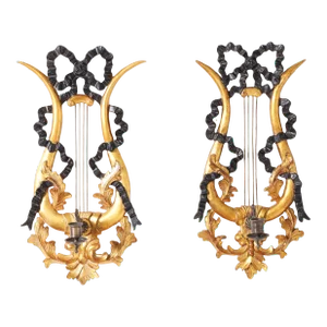 Dauphine Pair of Vintage Neoclassic Lyre Wall Sconces