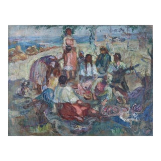 Soviet Era Oil Painting: Ukrainian Family Holiday, 1970s 54-70 For Sale
