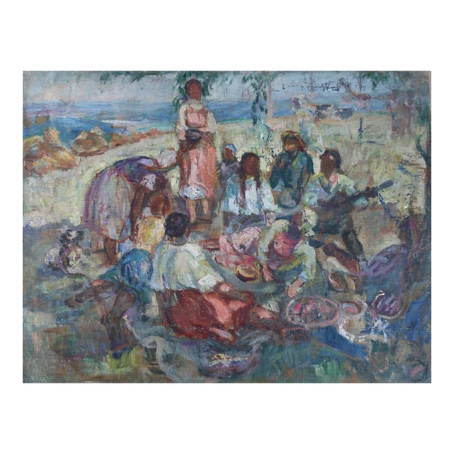 Soviet Era Oil Painting: Ukrainian Family Holiday, 1970s 54-70 For Sale