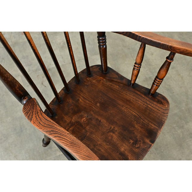 Brown English 19th Century Carved Elm Windsor Chair For Sale - Image 8 of 12