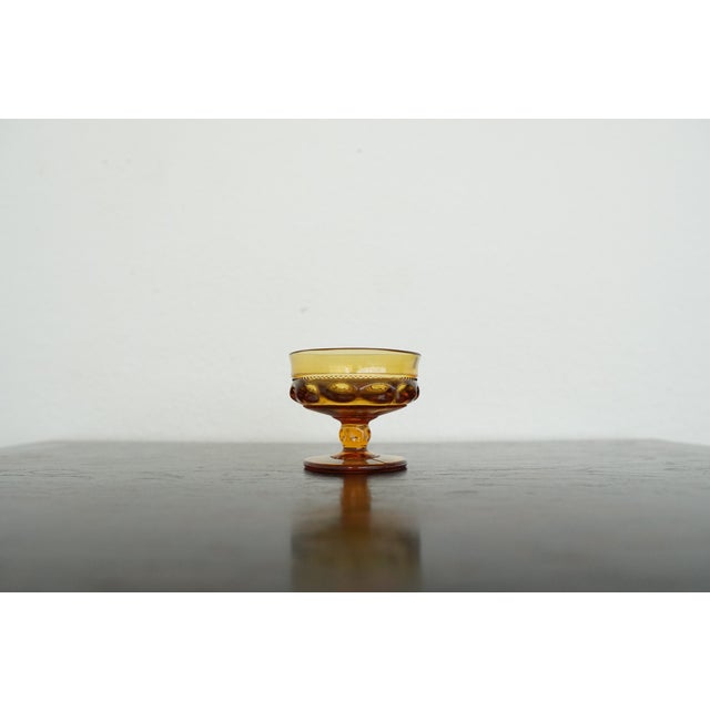 Vintage Indiana Glass Amber King’s Crown Thumbprint Sherbet Glasses - Set of 7 For Sale - Image 15 of 16