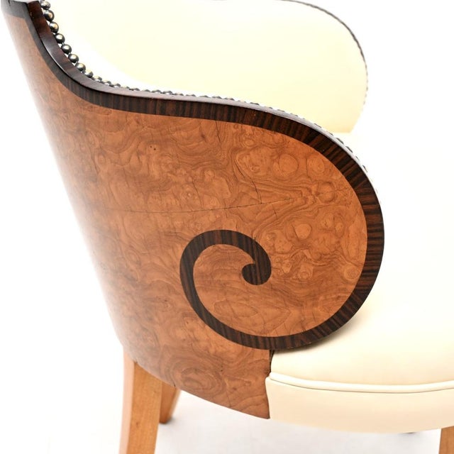 Art Deco Burr Walnut and Leather Armchair, 1930 For Sale - Image 9 of 10