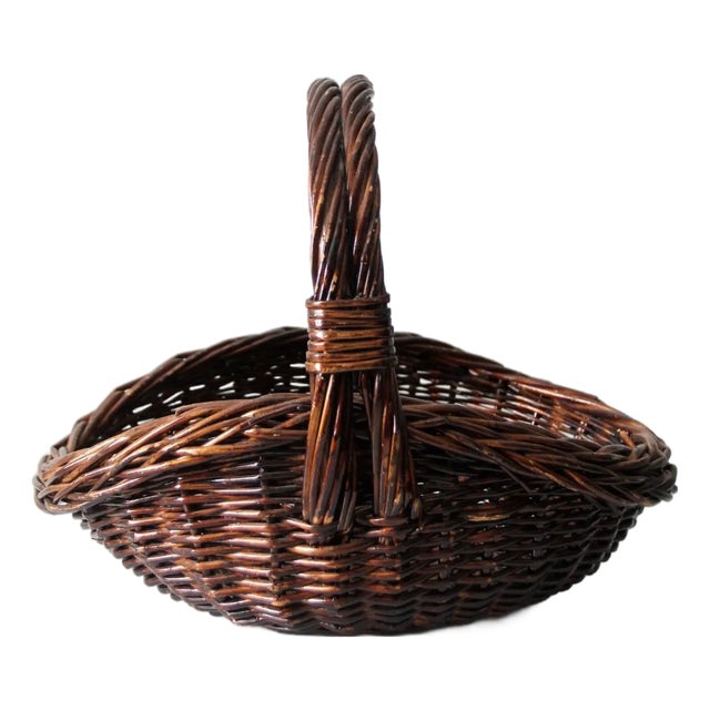 Vintage Wicker Gathering Basket For Sale